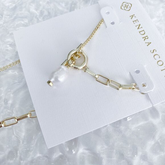 Kendra Scott - Leighton Convertible Gold White Pearl Chain Necklace - new - Picture 3 of 4